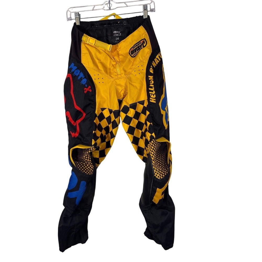 Fox Racing Hellion Moto-X Motocross Pants Yellow Black Checkered Size 30 21731